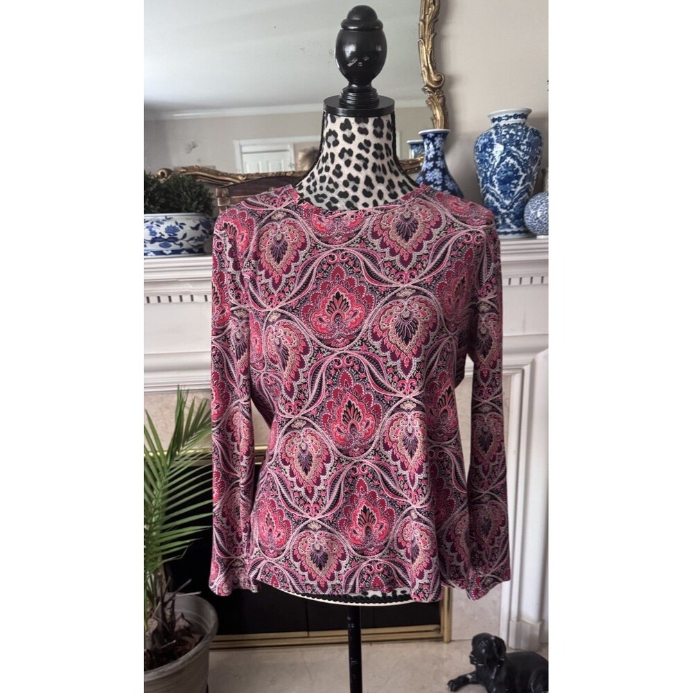 Talbots Paisley Size XL long sleeves Crewneck Jewel Tones Classic Cotton